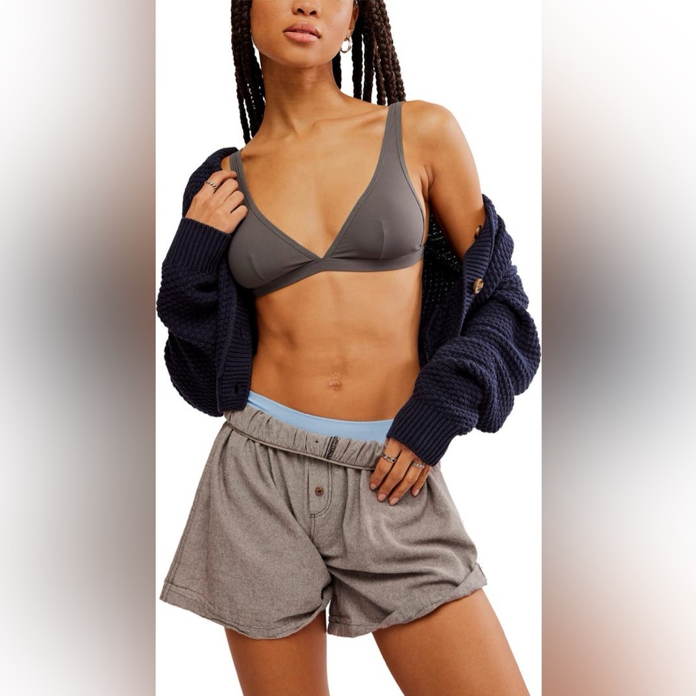 NWT Free People Intimately Collagen Yarn Triangle Bra in Grey Size Small